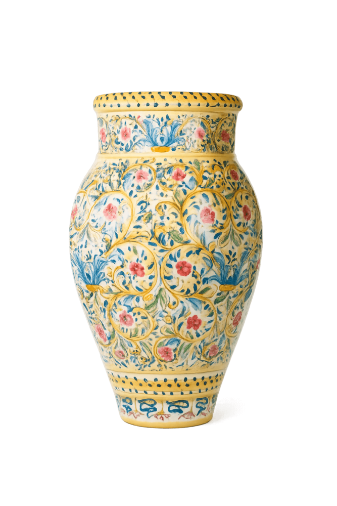 Cruche sicilienne colorée à motif floral – céramique artisanale, 75 cm